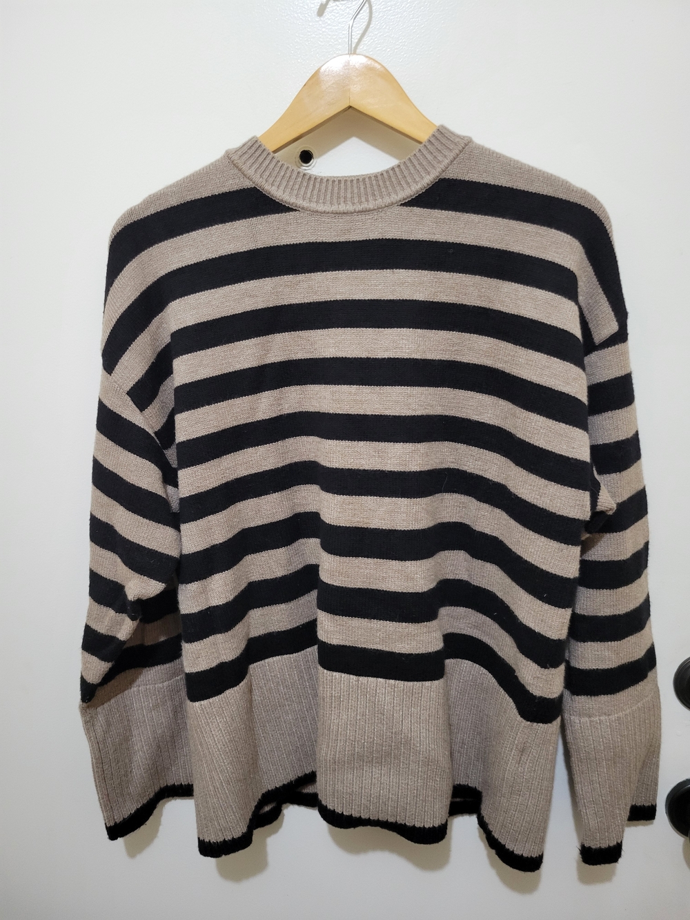 Industry Republic Oversized Striped Womens Crewneck Sweater in Beige and Black